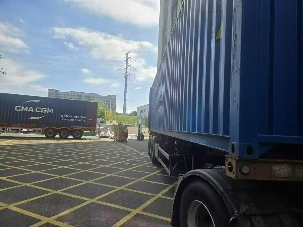 Containers lined up in the warehouse yard